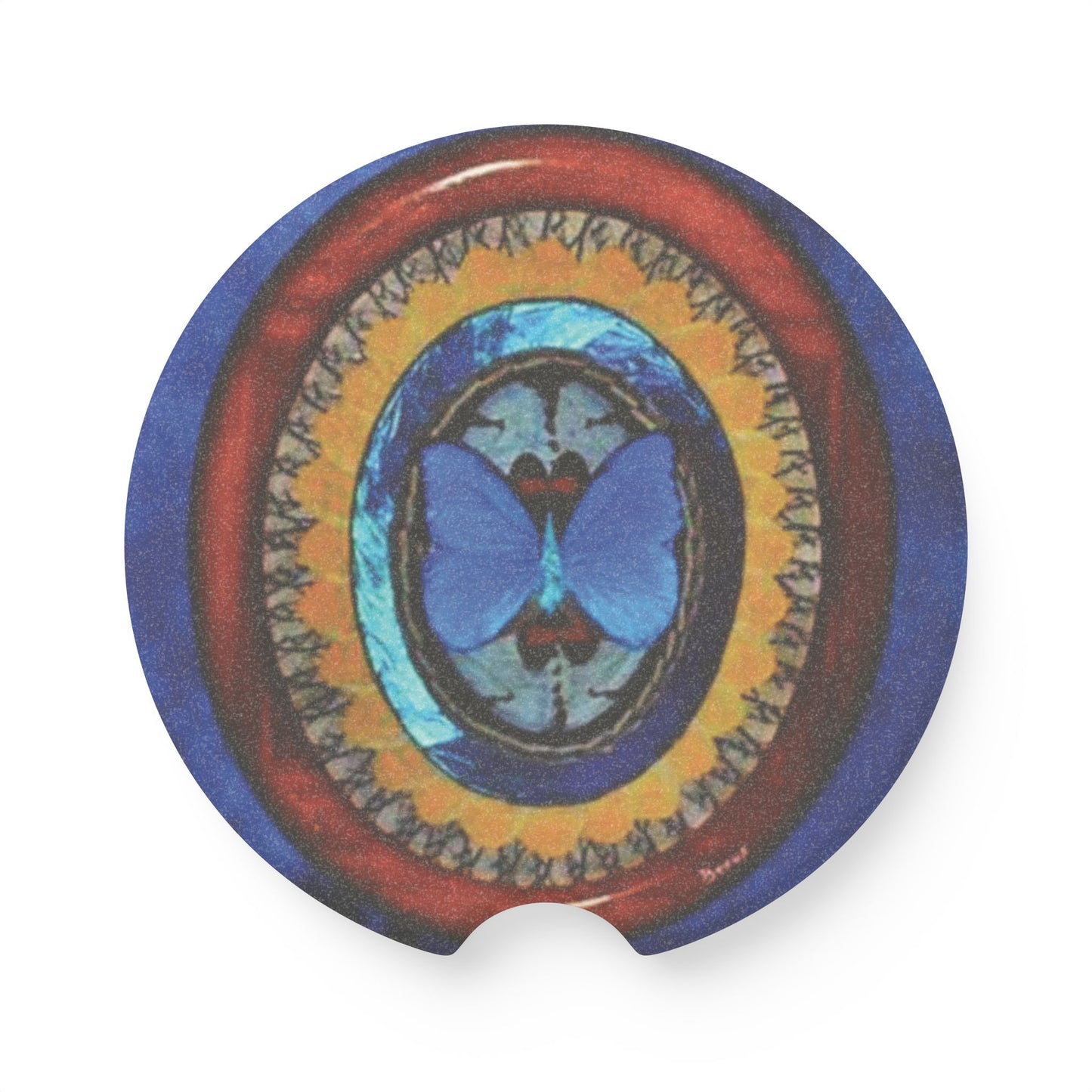 Soapstone Car Coaster - Oval Butterfly Wing Art