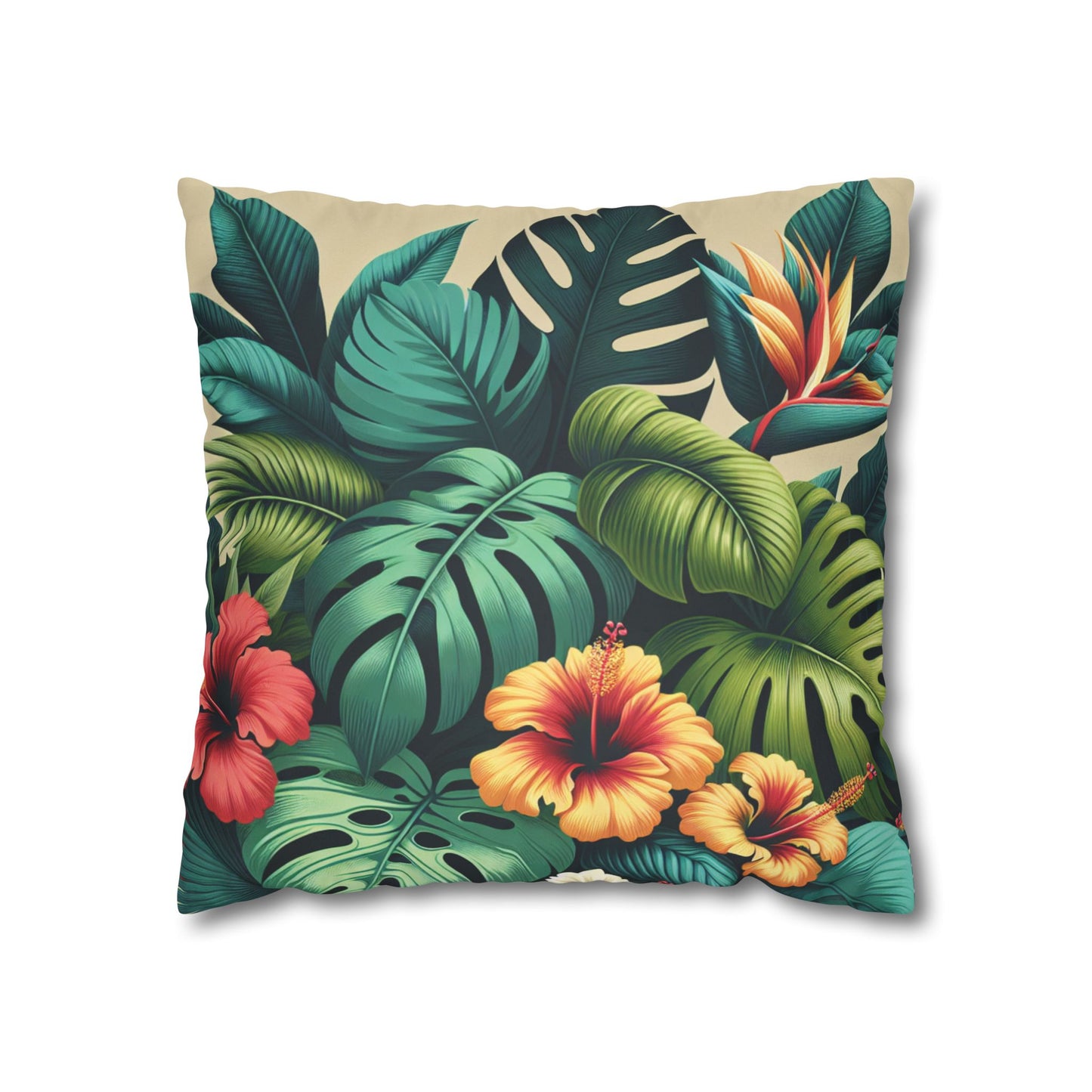 Faux Suede Square Pillowcase - Exotic Flora