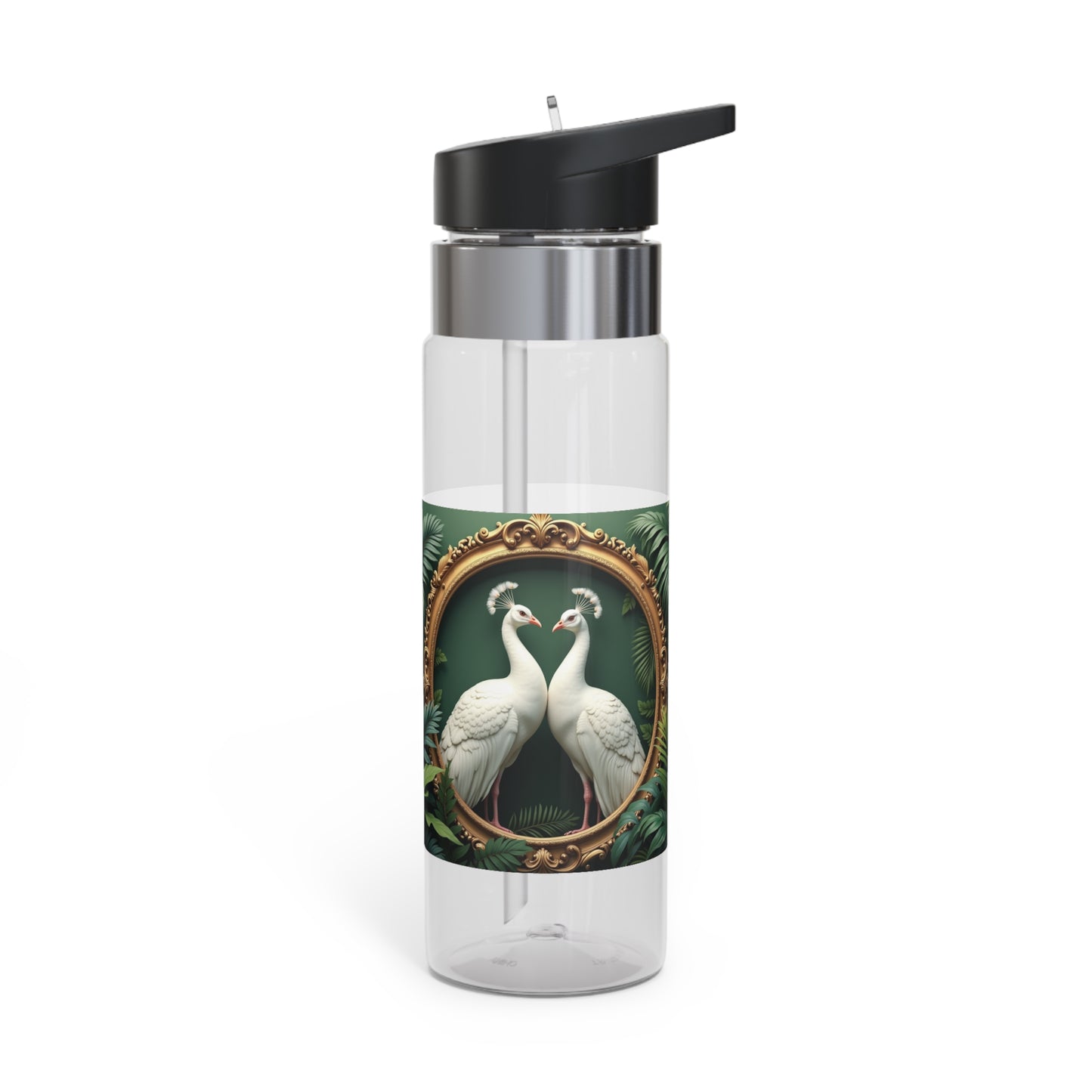 Tropical 20oz Tritan Sport Water Bottle -  Leakproof, Lightweight, BPA-Free / Framed White Peacocks