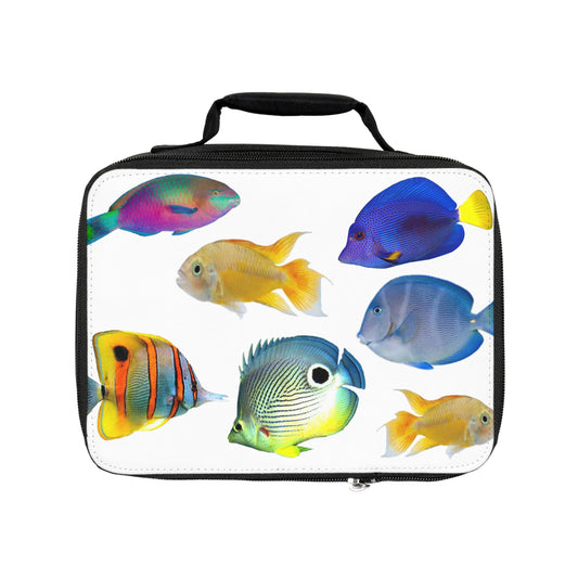 School of Fish/White Lunch Bag - Eco-Friendly Insulated Tote, Adult and Child Lunchbox / Perfect for Picnics, Beach Outings