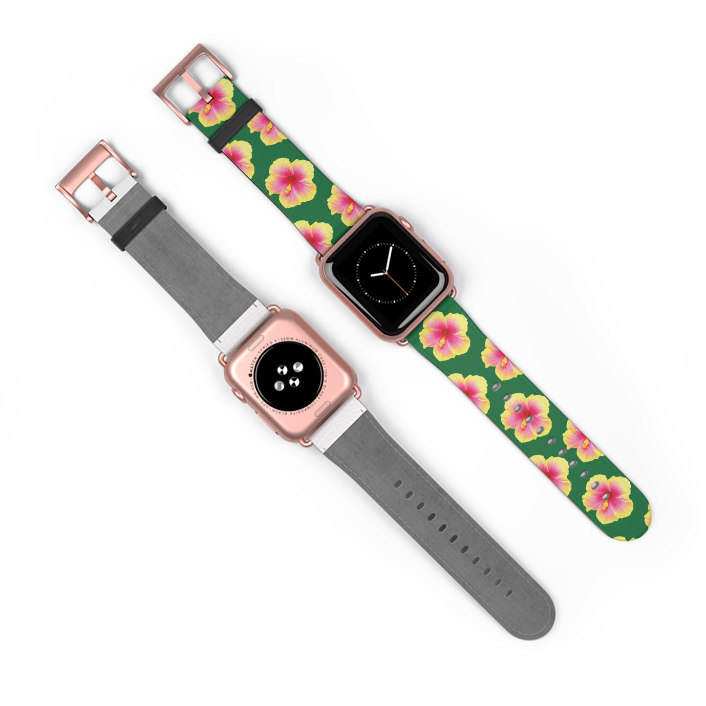 Apple Watch Band - REAL Yellow/Orange Hibiscus Flower, Dark Green
