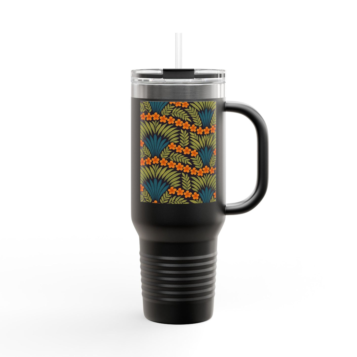Insulated Travel Mug, 40oz / Hibiscus Fan Dance, Orange - Perfect for Outdoor Adventures