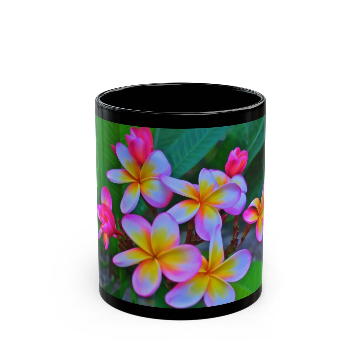 Vibrant Floral Black Coffee Mug - Hawaiian Flowers Perfect Gift for Nature Lovers