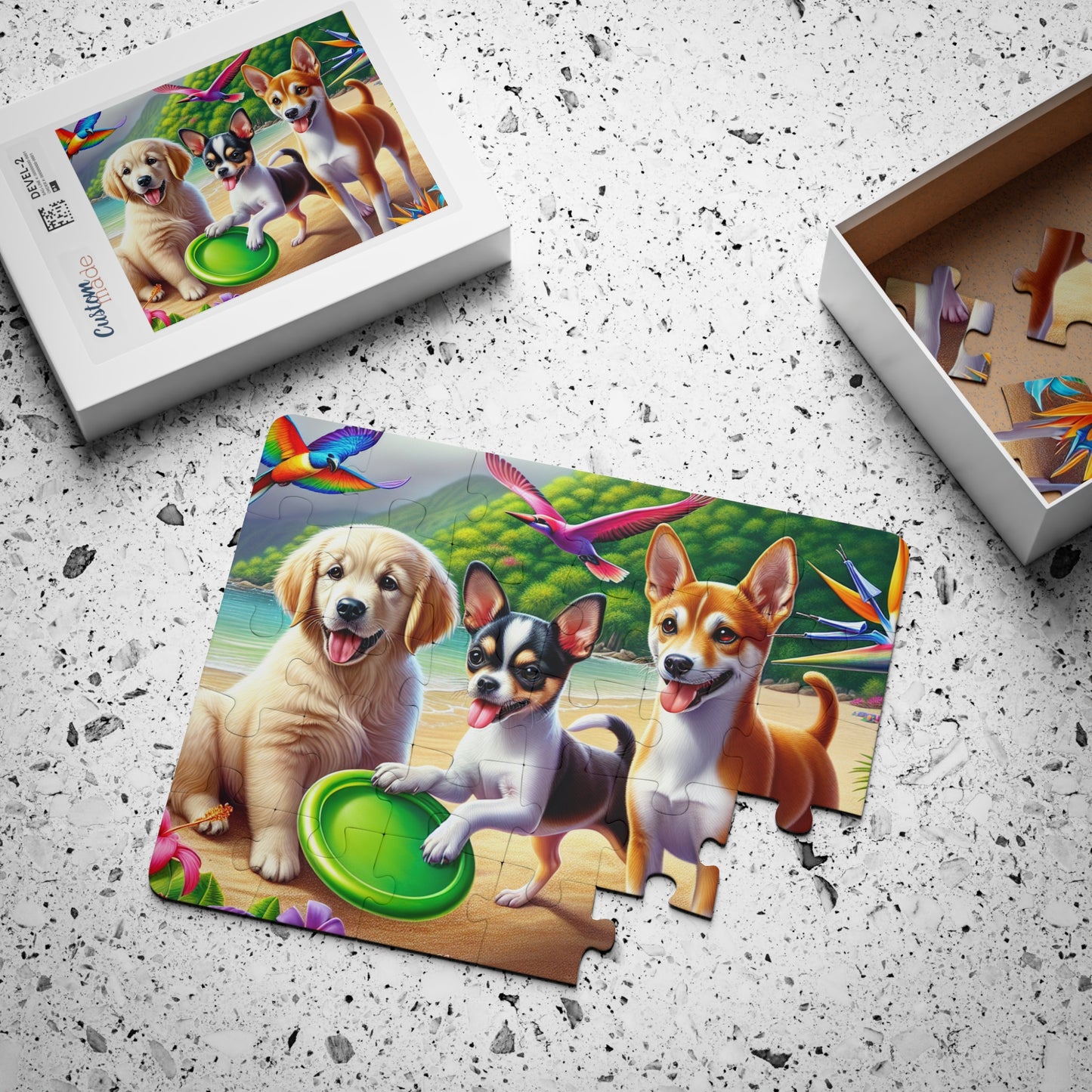 Tropical Kids' Puzzle - 30-Piece Puzzle for Fun and Learning / Three Puppy Friends on Beach