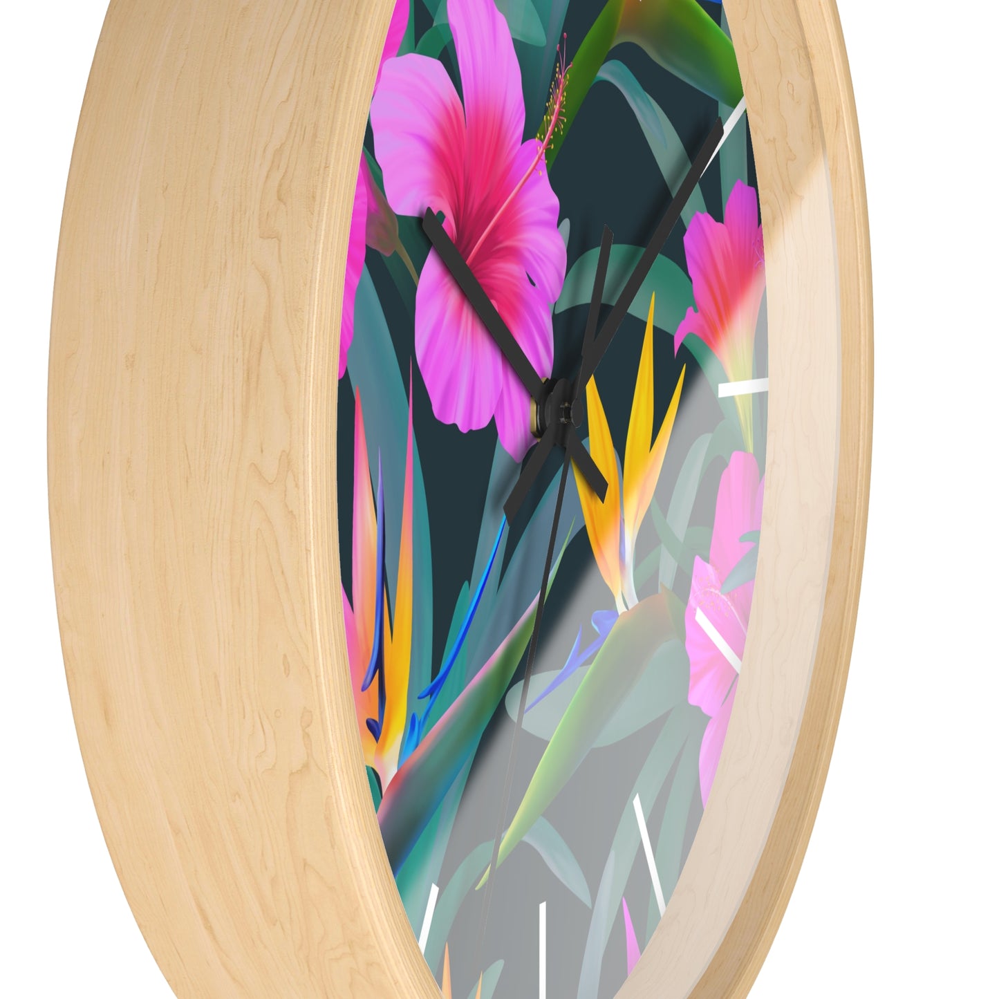 Tropical Delights Floral Wall Clock - Perfect for Plant Lovers & Home Decor, White Hour Marks