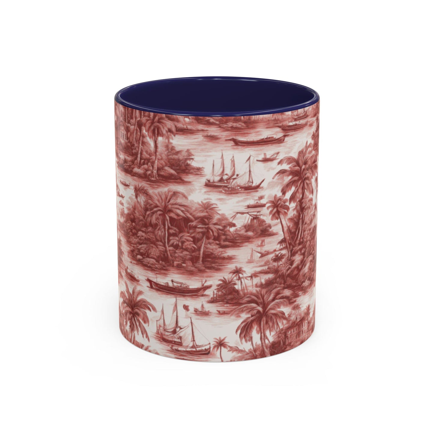 Accent Coffee Mug (11, 15oz), 8 Colors - Tropical Toile #1, russet