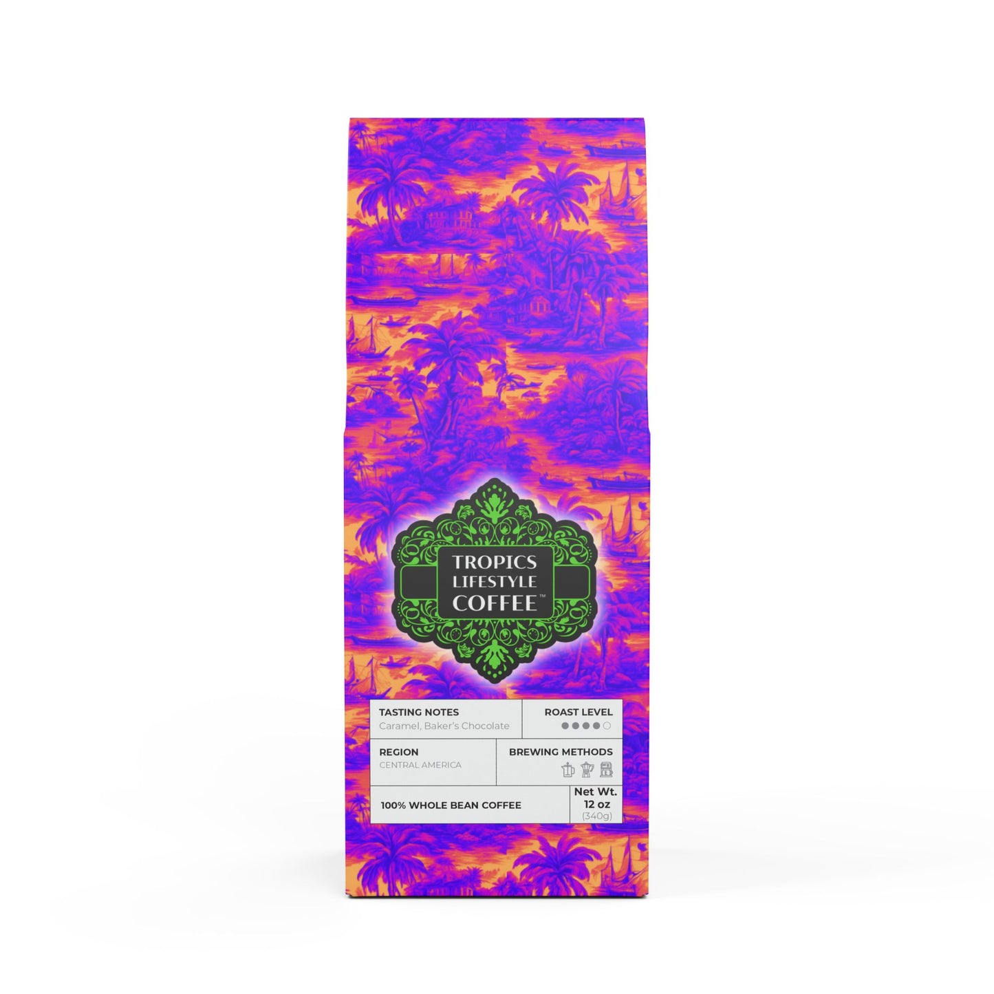 Cocoa Palms Blend™ (Medium-Dark Roast) Specialty Grade Craft Coffee / Crazy Cool Tropical Toile