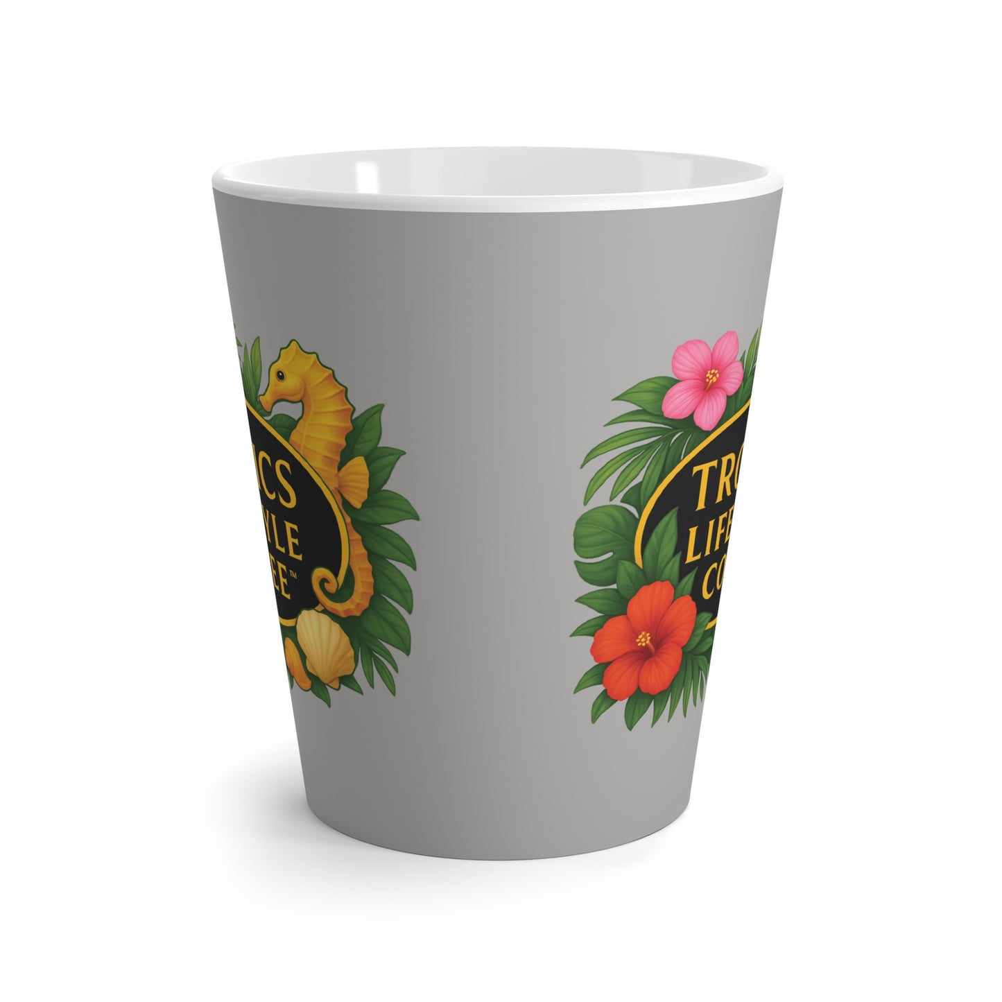 Latte White Mug - Seahorse Fantasy, Lt. Gray / TLCoffee Logo