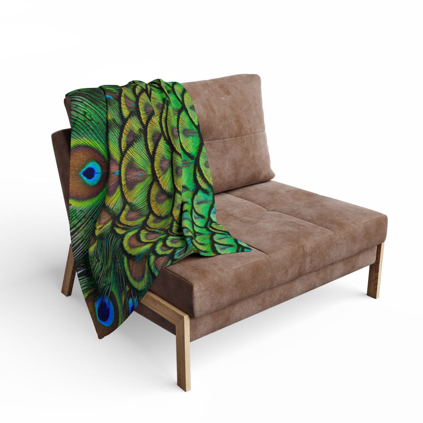 Green Peacock Feathers Fleece Blanket - Colorful Tropical Design, 3 Sizes