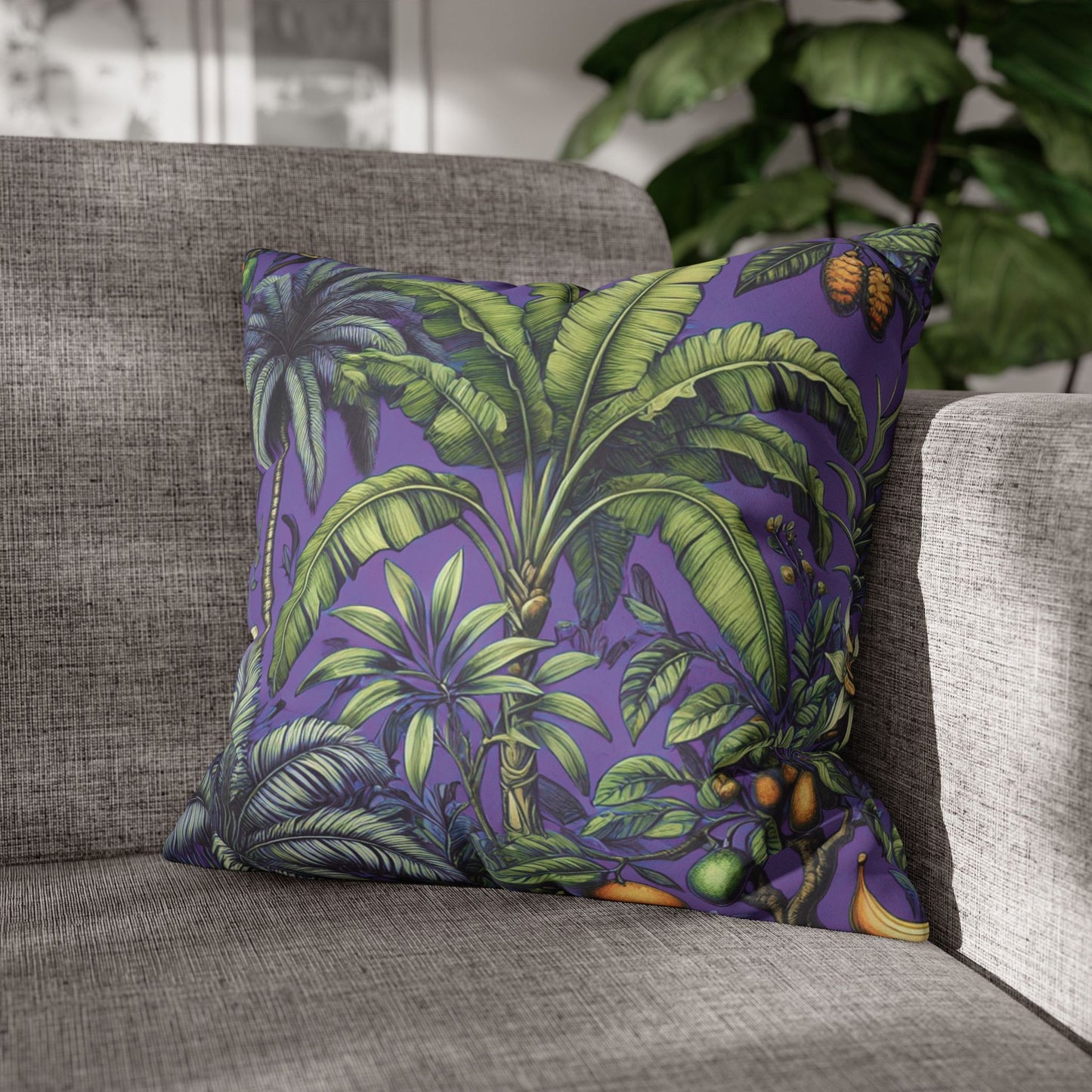 Faux Suede Square Pillowcase - Tropical Fruit, Purple