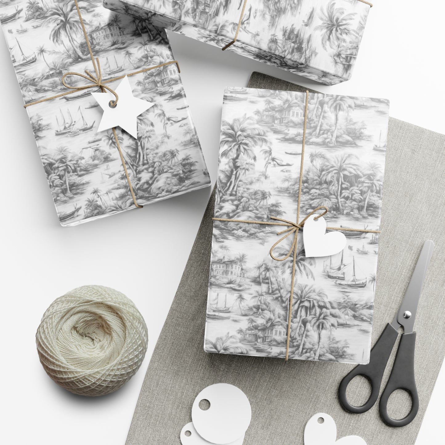 Gift Wrap Papers, Tropical Toile #1, Soft Black, 3 Sizes