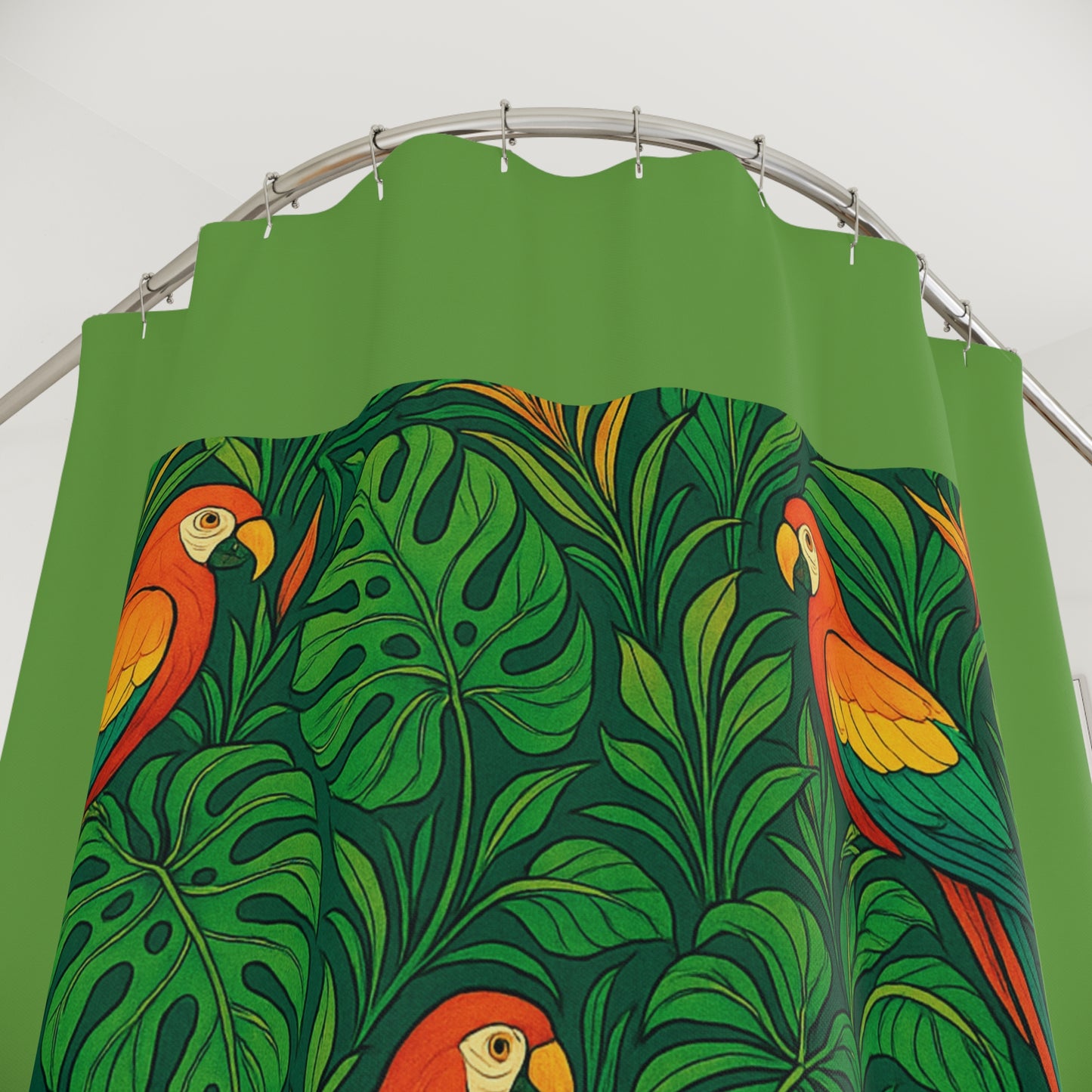 Tropical Shower Curtain - Ocean Bathroom Decor / Parrot Family, Green