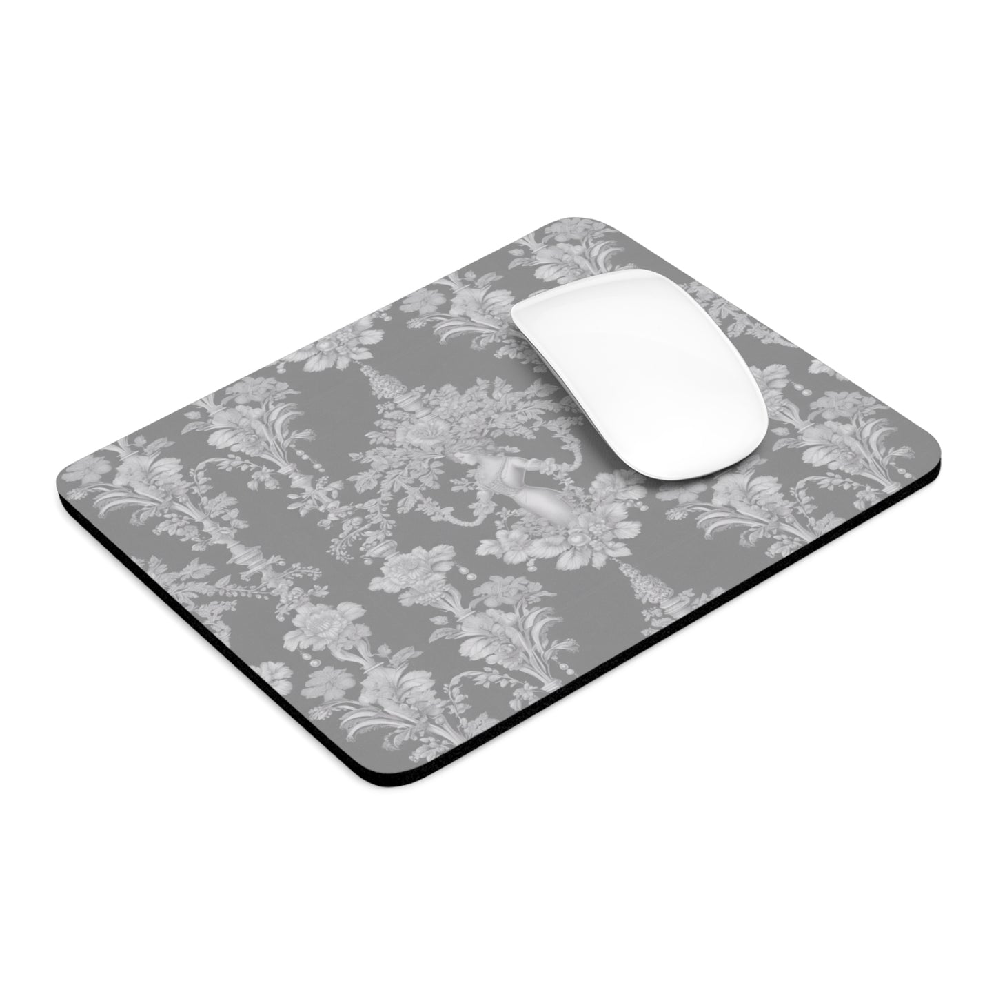 Tropical Mouse Pad, 2 Shapes - Coastal Vibes for Home Office & Gamer / Pearl Lady Toile, Slate