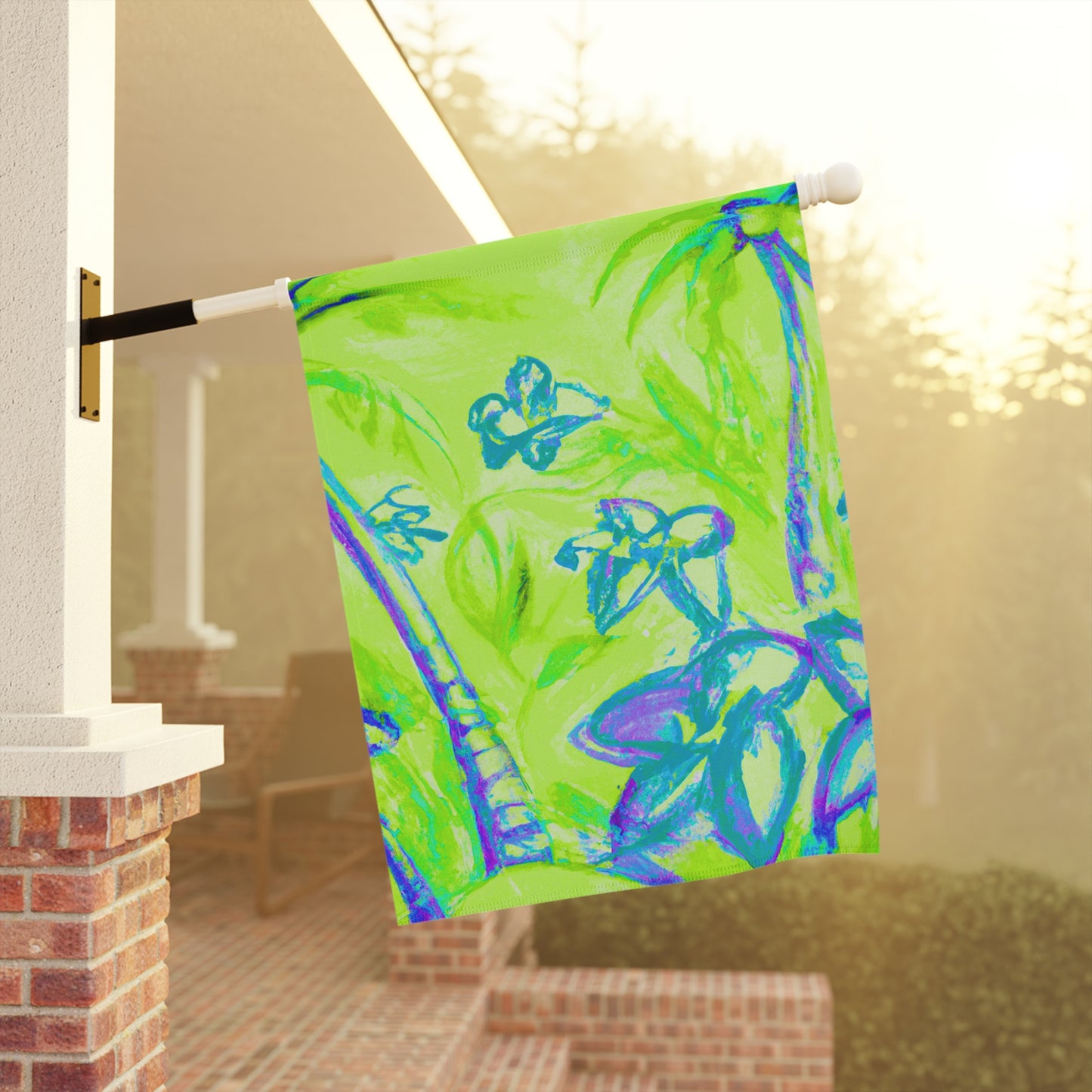 Tropical Garden Flag - Perfect for Outdoor Decor / Beach Tropical Doodles, Lime