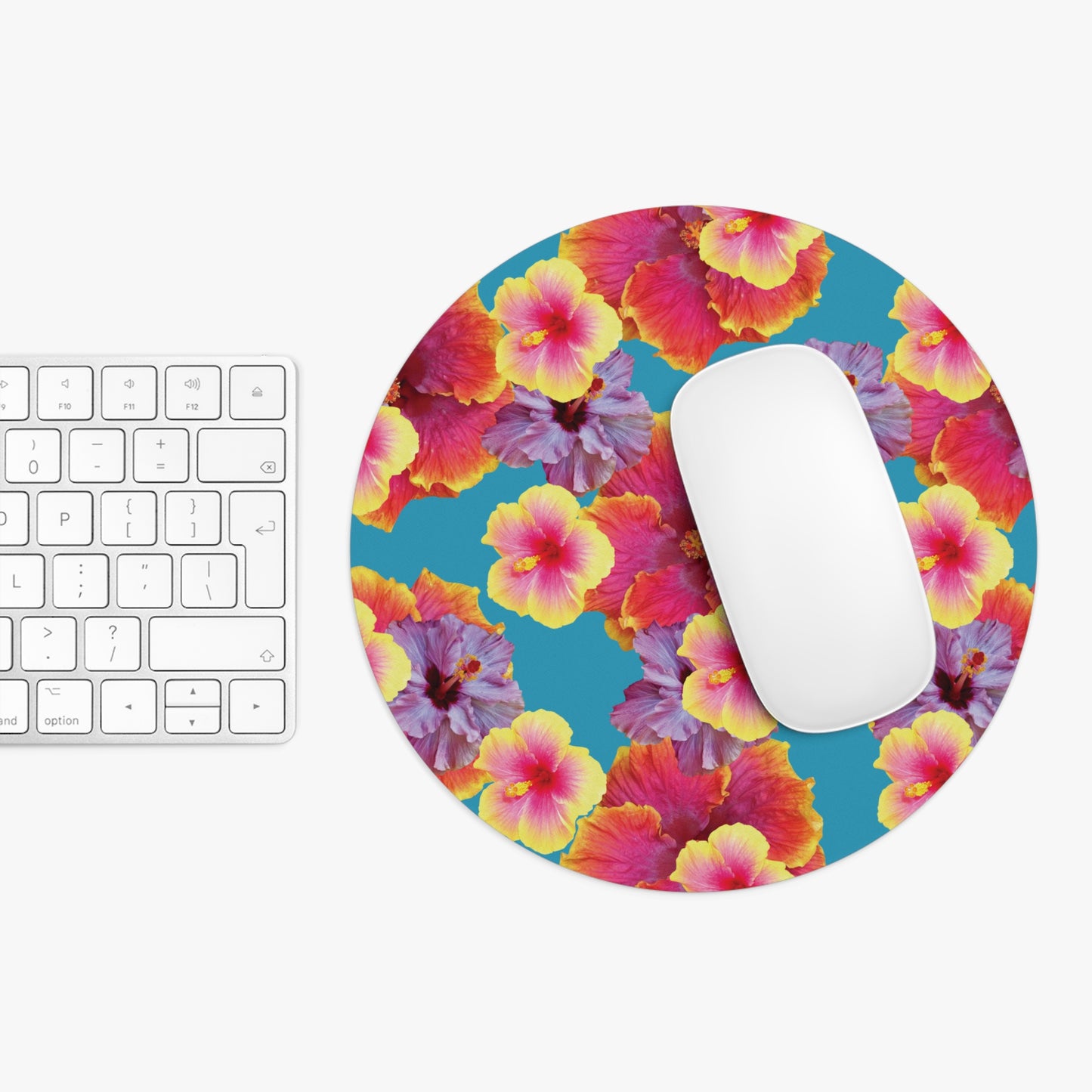 Tropical Mouse Pad, 2 Shapes - Floral Vibes for Home Office & Gamer / Hibiscua Mix, Turquoise