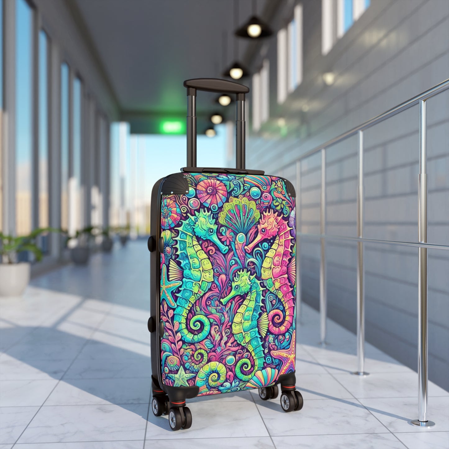 Colorful Tropical Suitcase - Stylish Travel Luggage for Adventurers / Seahorses