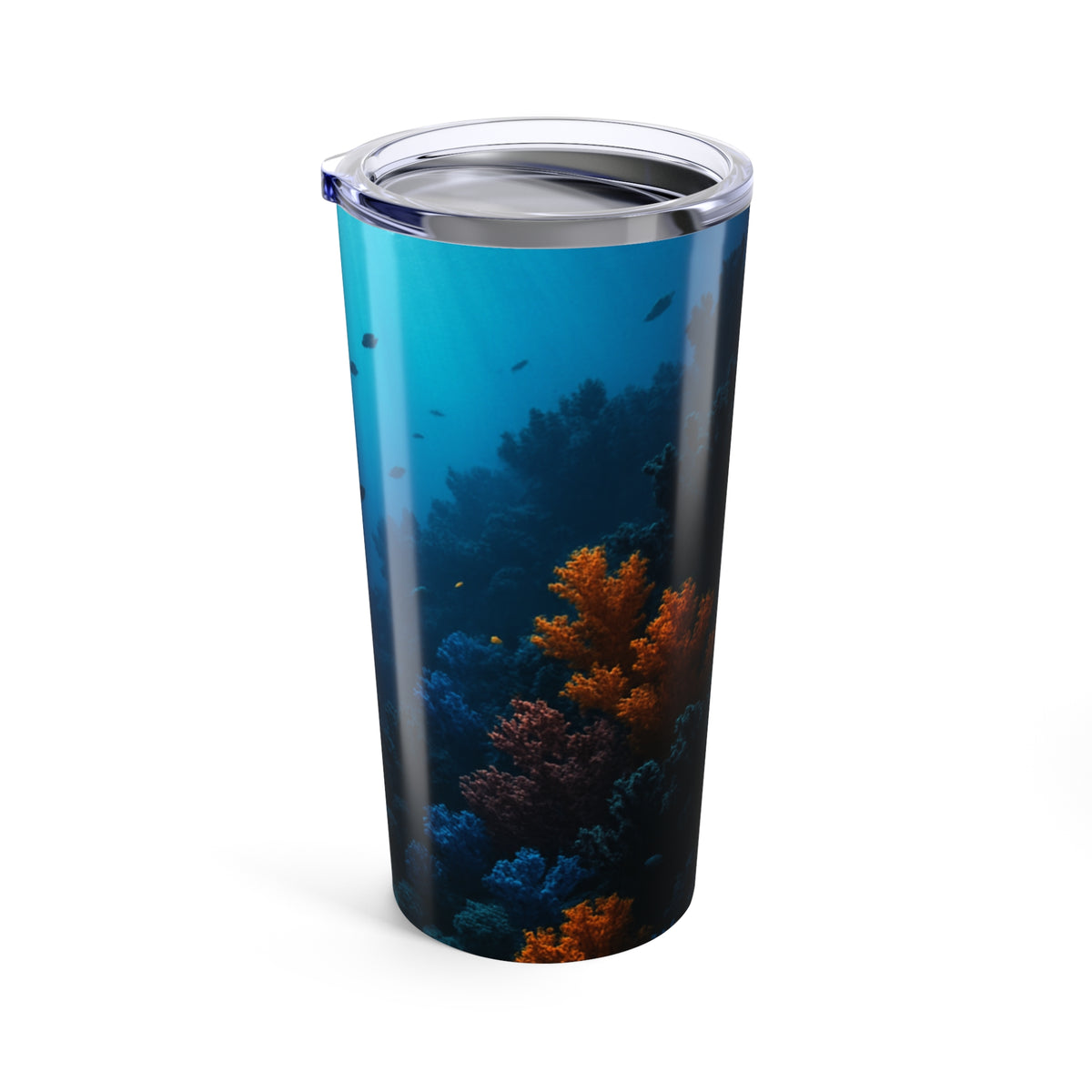 20oz Tropical Glossy Tumbler, Stainless Steel / Black & Orange Coral