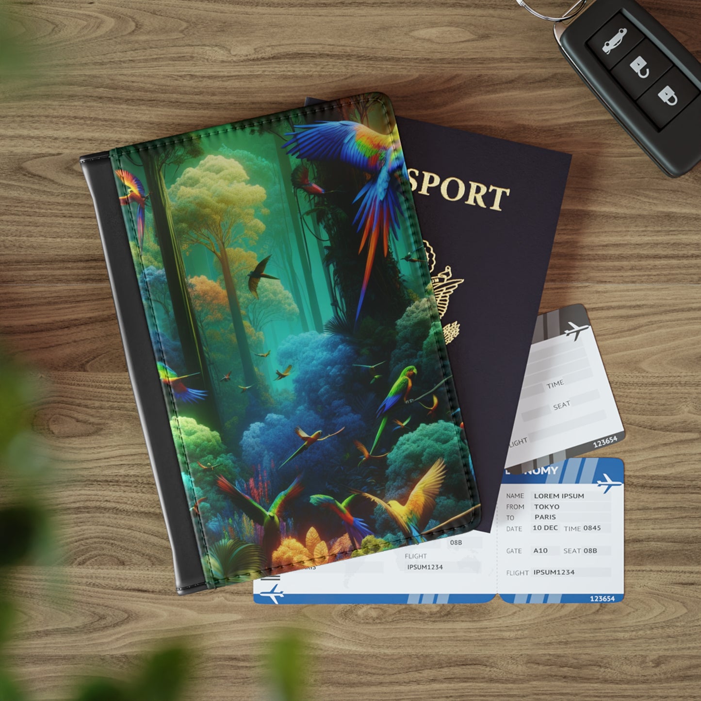 Tropical Passport Cover, Faux Leather - RFID blocking for travel security / Flight School