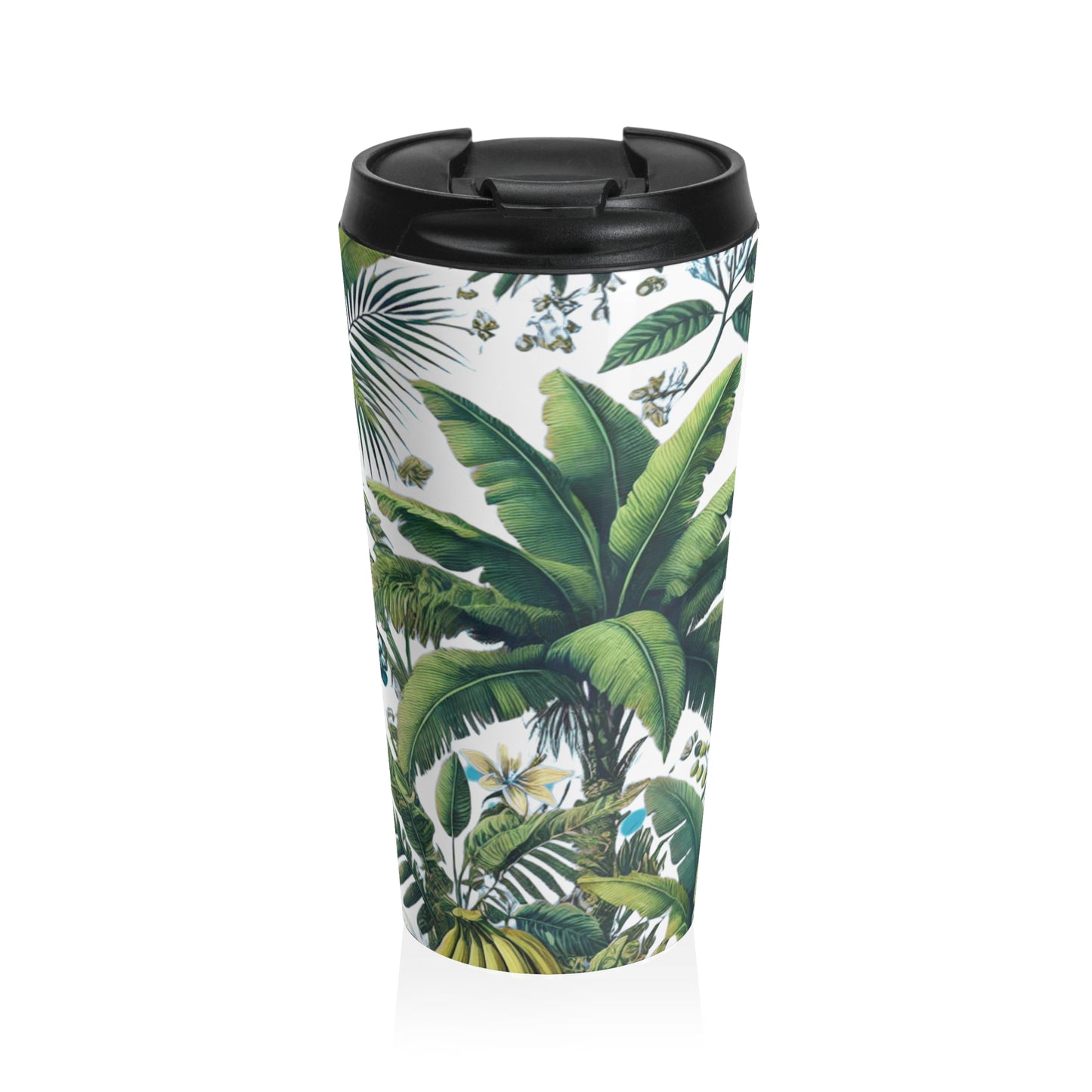 15 oz. Stainless Steel Travel Mug / Palms & More Fruit, White