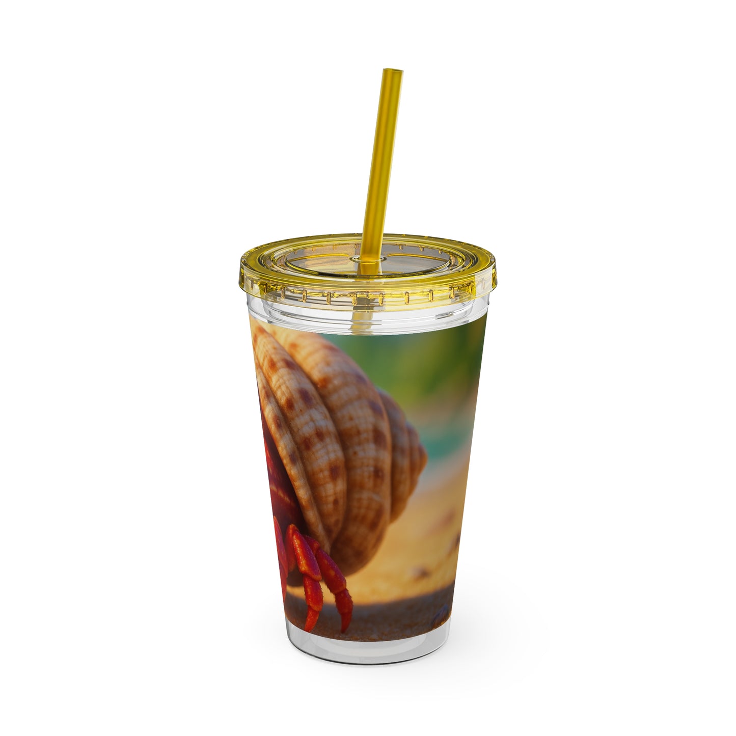 Tropical Tumbler with Straw | 16oz Colorful Travel Cup / Baby Hermit Crab