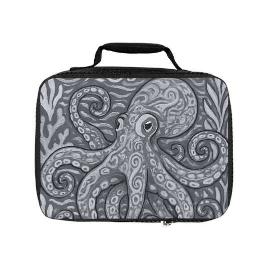 Octopus Kraken Joe/Noir Lunch Bag - Eco-Friendly Insulated Tote, Adult and Child Lunchbox / Perfect for Picnics, Beach Outings