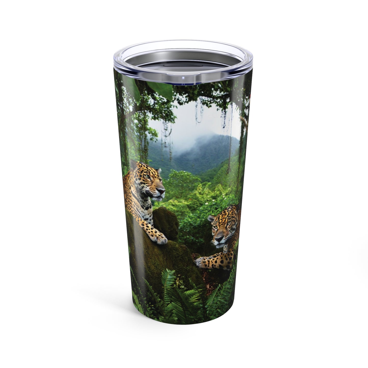 20oz Tropical Glossy Tumbler, Stainless Steel / Jaguars and Parrots