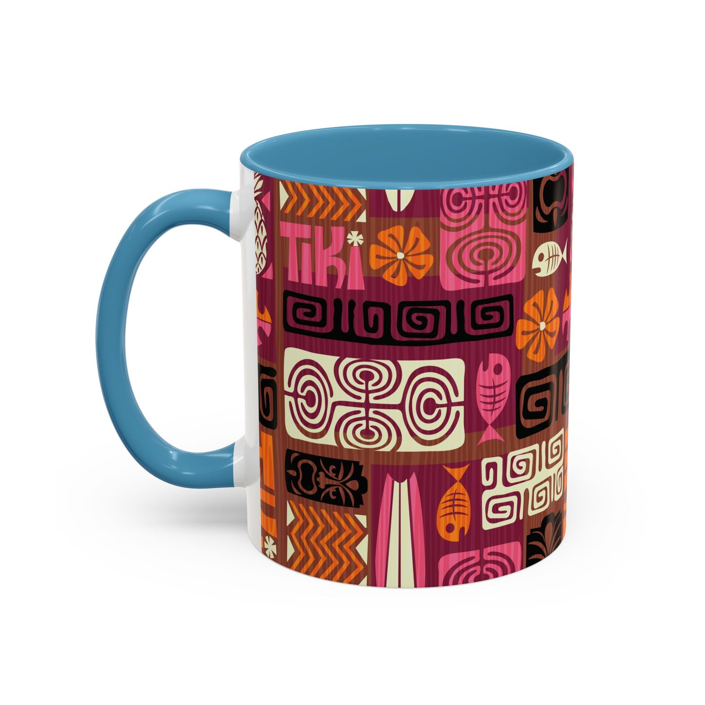 Accent Coffee Mug (11, 15oz), 8 Colors - Tiki Poster Pink/Orange