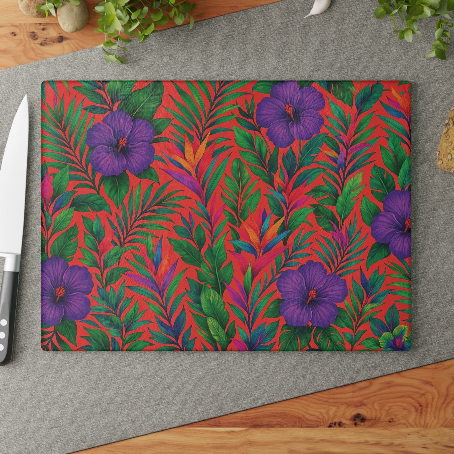 Glass Cutting Board, 2 sizes - Midnight Flower Coral
