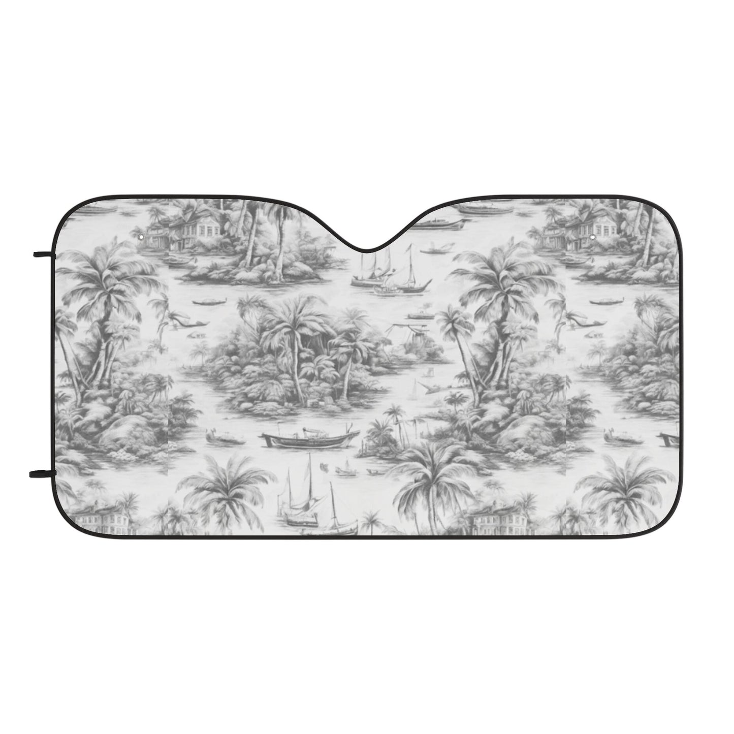 Tropical Car Sun Shades / Tropical Toile #1, Soft Black