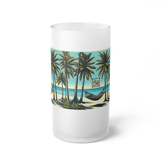 Frosted Glass Beer Mug, Hammock on the Beach