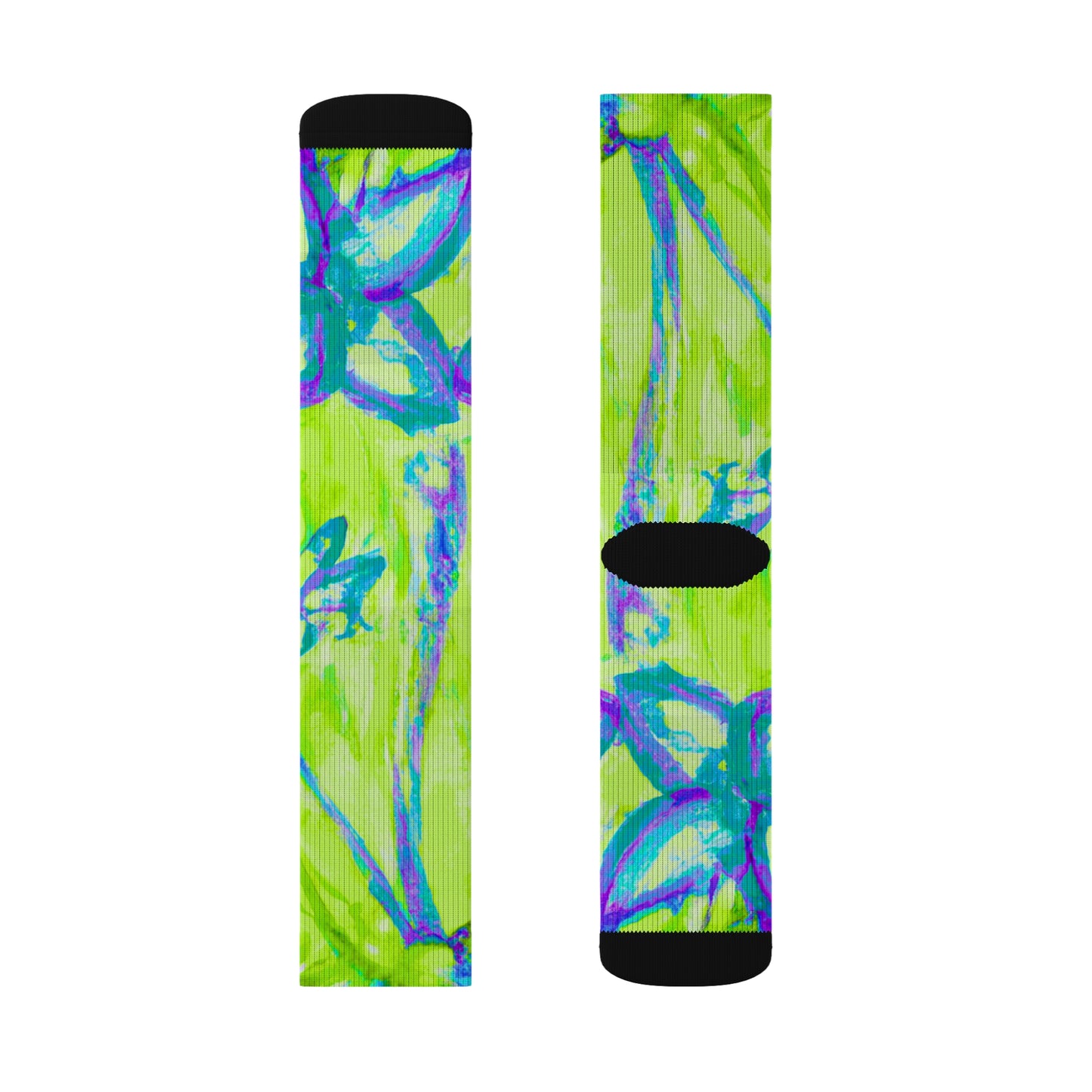 Lime Tropical Doodles Sublimation Fleece-Lined Socks - Colorful Palm Tree/Flower Design