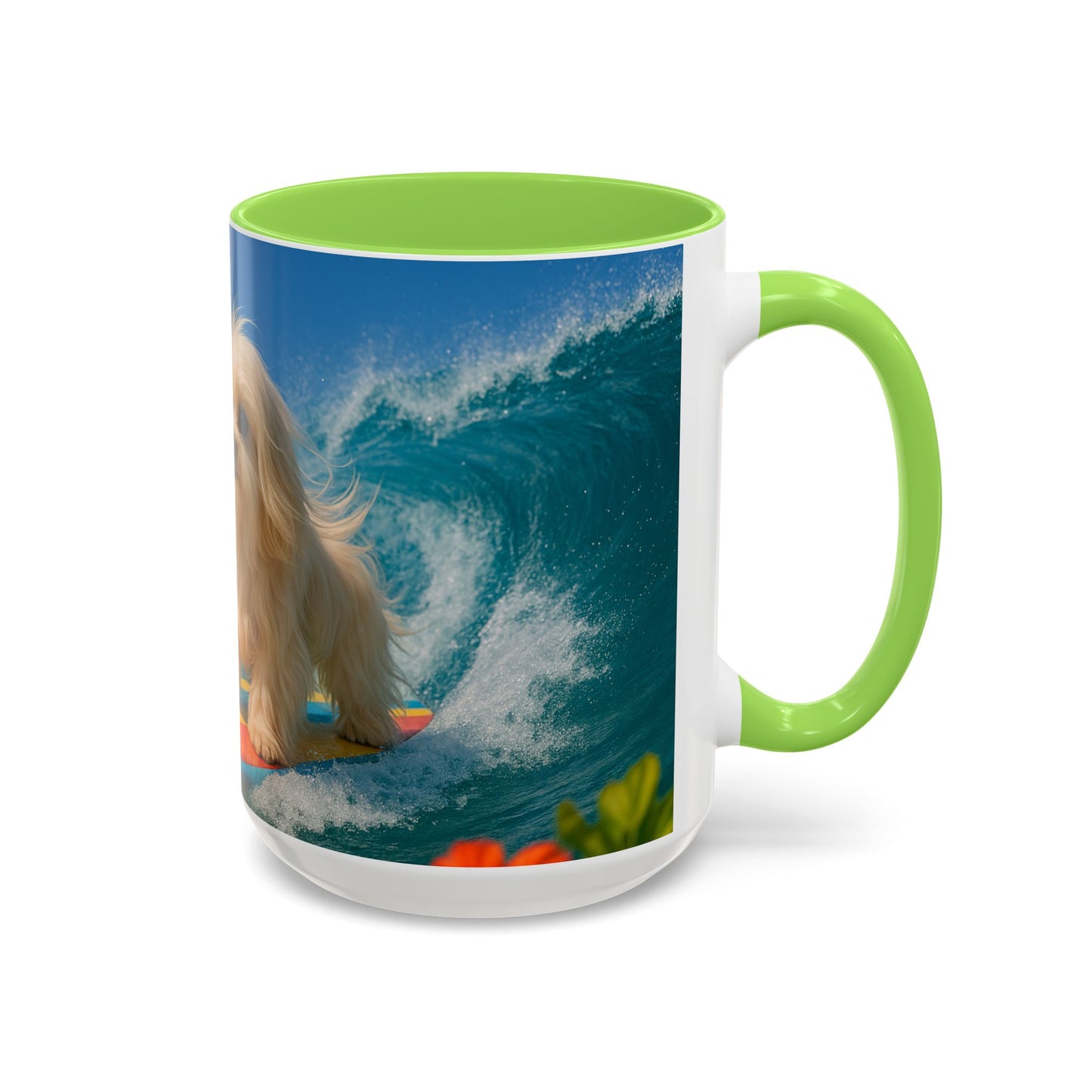Vibrant Beach Coffee Mug - 11oz & 15oz / Puppy Ariel the Dog Surfer