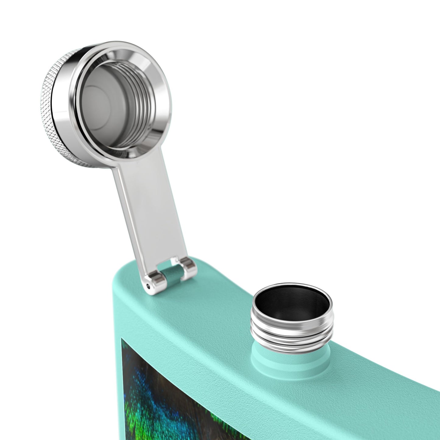 Tropical Stainless Steel 6 oz. Flask, Many Colors  – Real Eyelash Blue/Green Peacock Feathers