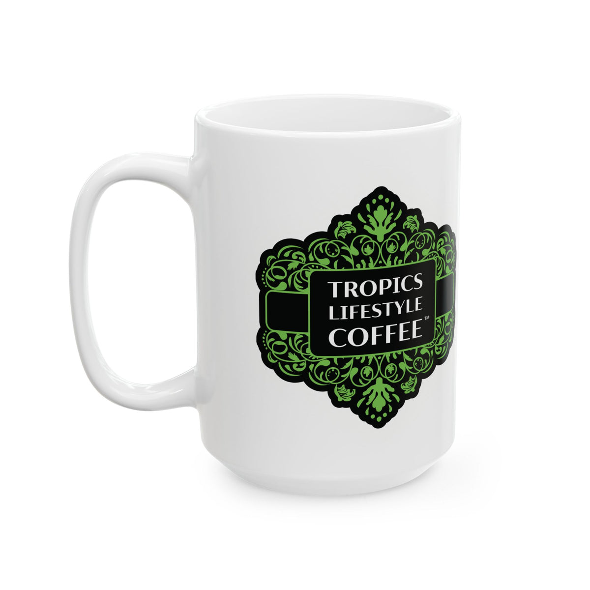 Ceramic White Mug - 11oz & 15oz, / Tropics Lifestyle Coffee, 2 Sides