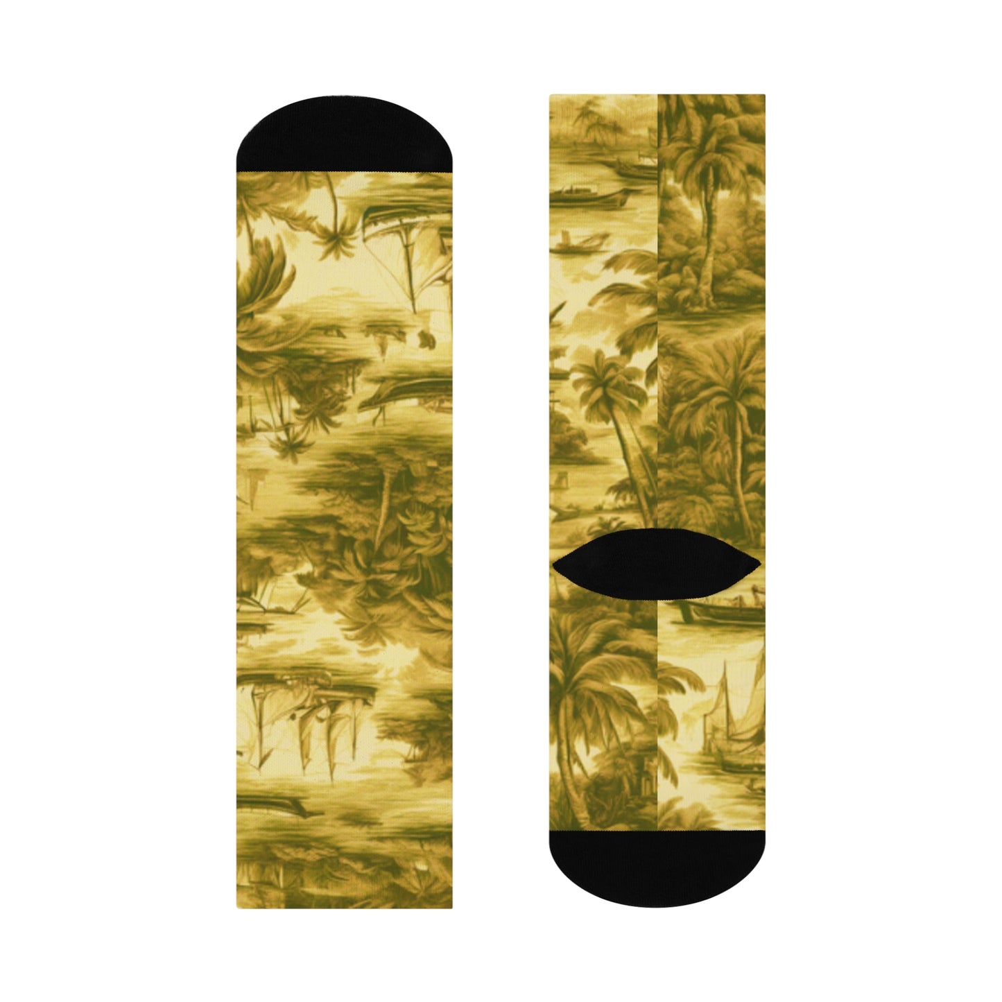 Cushioned Crew Socks - Tropical Toile, Gold