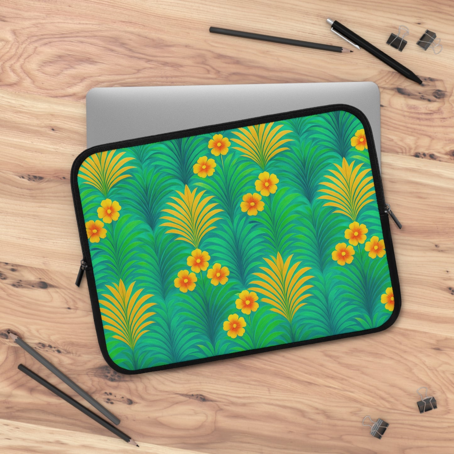 Tropical Laptop Sleeve, 5 Sizes - Perfect for Beach Lovers & Students / Sunrise Palms, Green