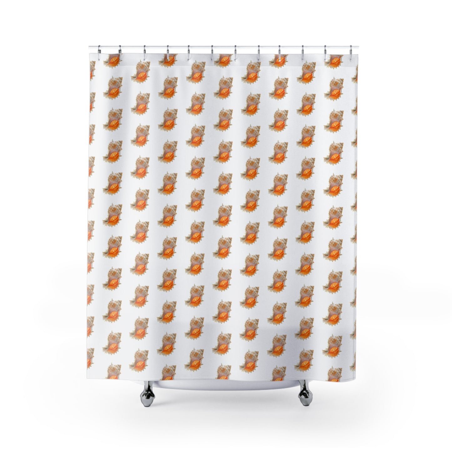 Tropical Shower Curtain - Ocean Bathroom Decor / Conch Shell/White