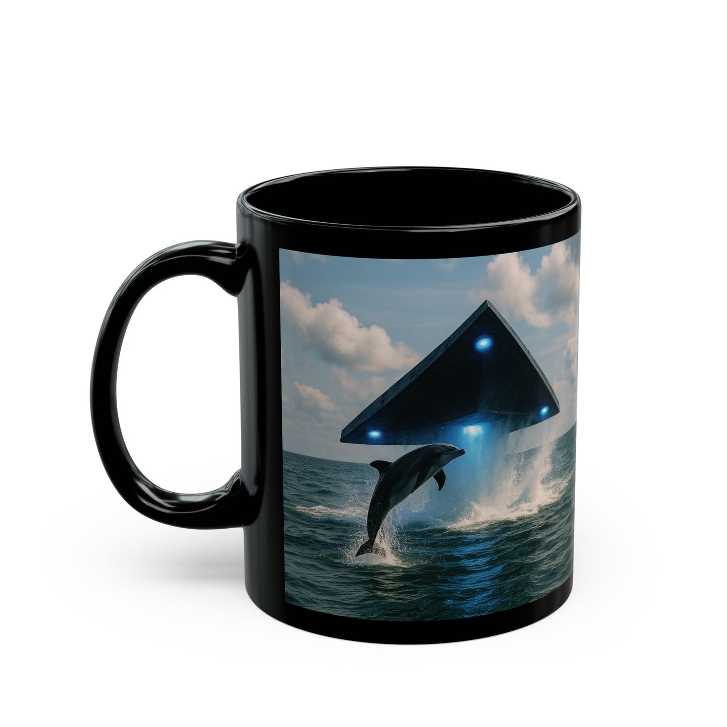 Black Coffee Mug - UFO and Dolphin
