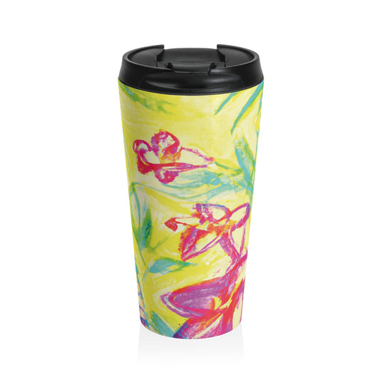 15 oz. Stainless Steel Travel Mug / Palm Doodles Yellow