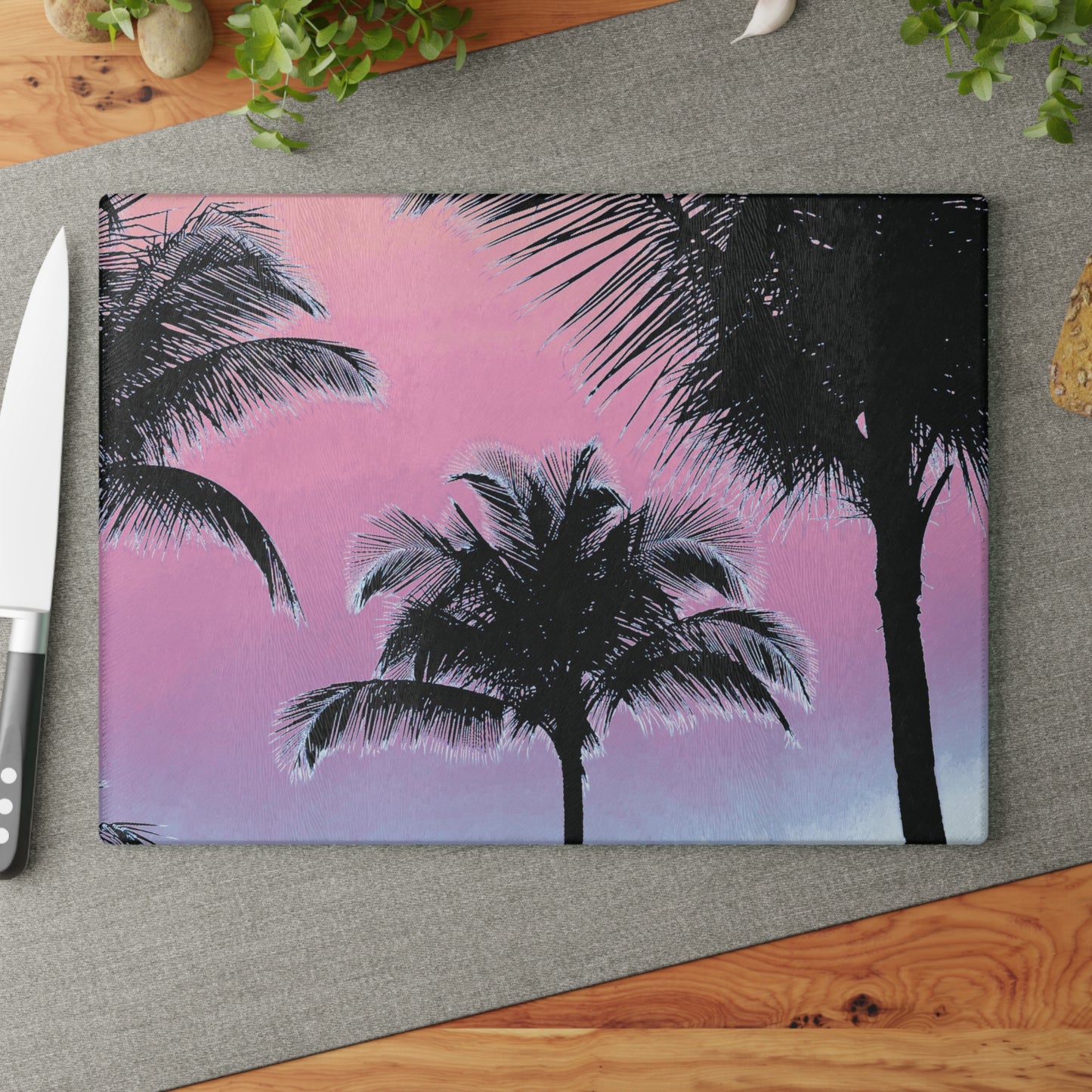 Glass Cutting Board, 2 sizes - Palm Glow/Pastels