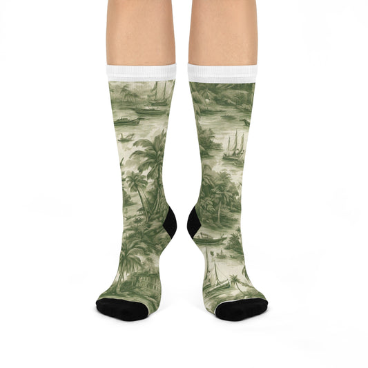 Tropical Toile #1 Cushioned Crew Socks, Green