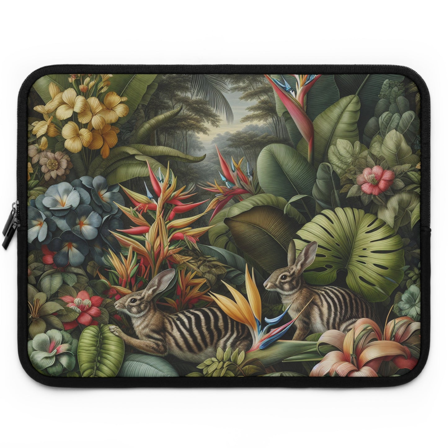 Tropical Laptop Sleeve, 5 Sizes - Perfect for Ocean Lovers & Students / Rainforest Rabbit Outing