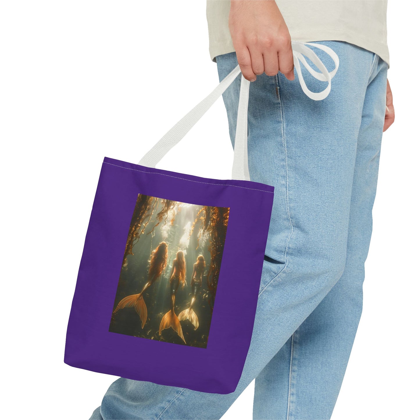Three Mermaid Sisters, Purple Tote Bag - 3 Sizes