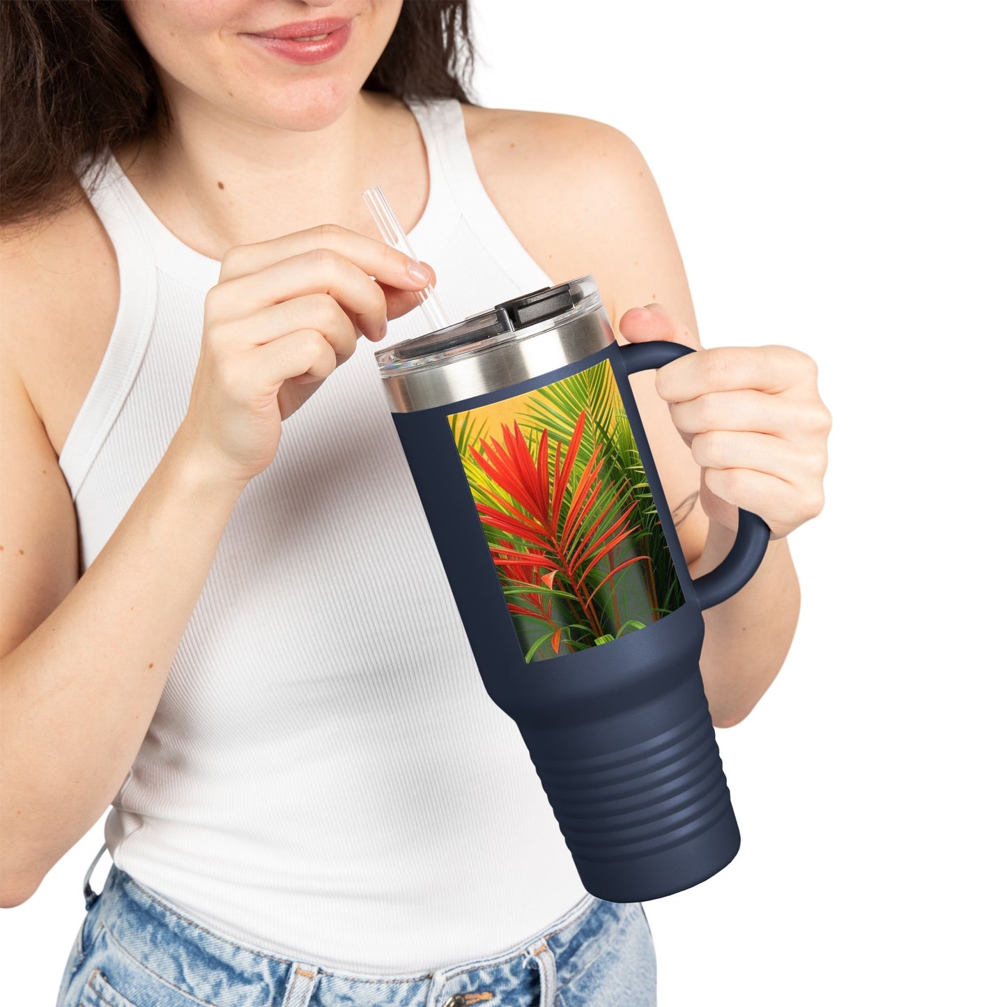 Red Flame Palms Insulated Travel Mug - 40oz - Perfect for Outdoor Adventures