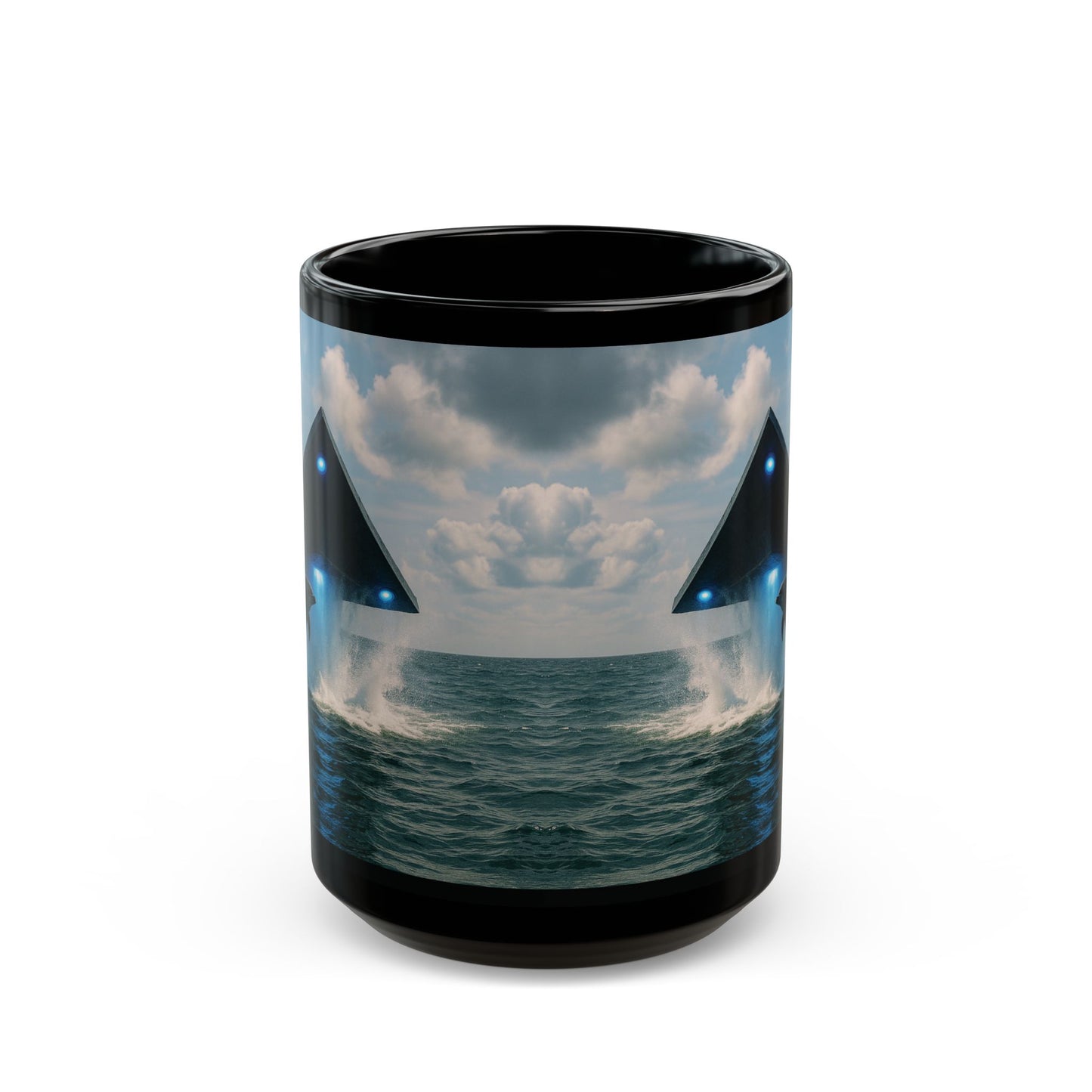 Black Coffee Mug - UFO and Dolphin