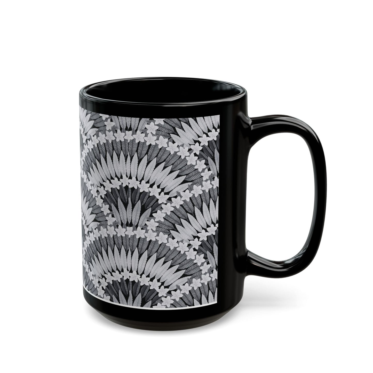 Black Mug (11oz, 15oz), Plumeria and Palms, Black