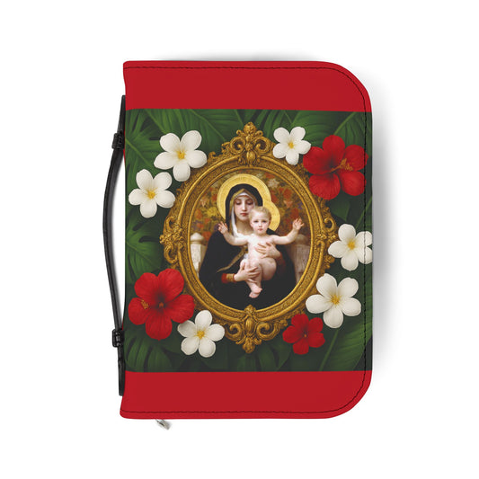 Tropical Bible Cover, Virgin of the Lilies Dark Red / Floral Bible Protector, Chrisitan Church Accessories