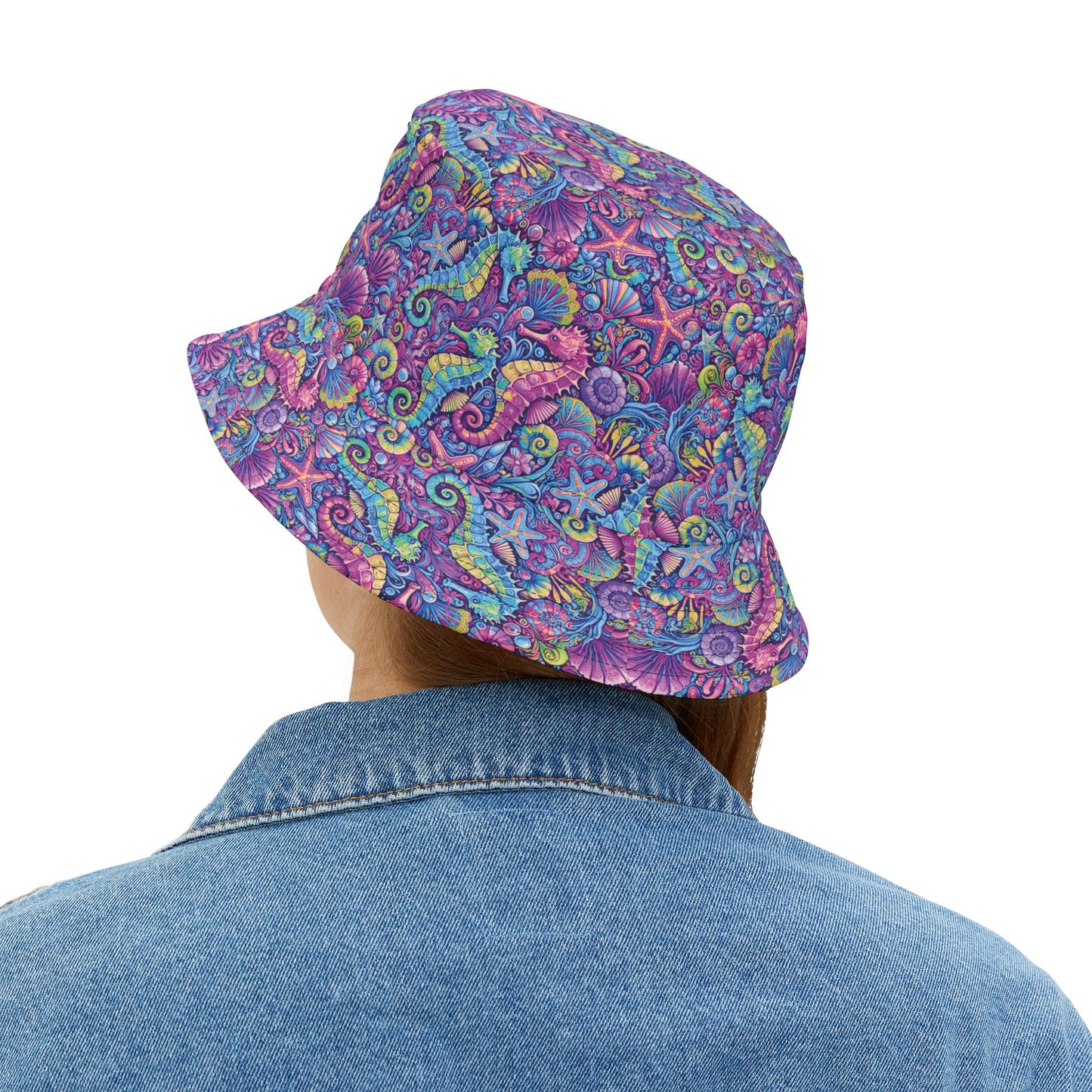 Tropical Polyester Bucket Hat, 2 Sizes - Seahorses Fantasy Pop