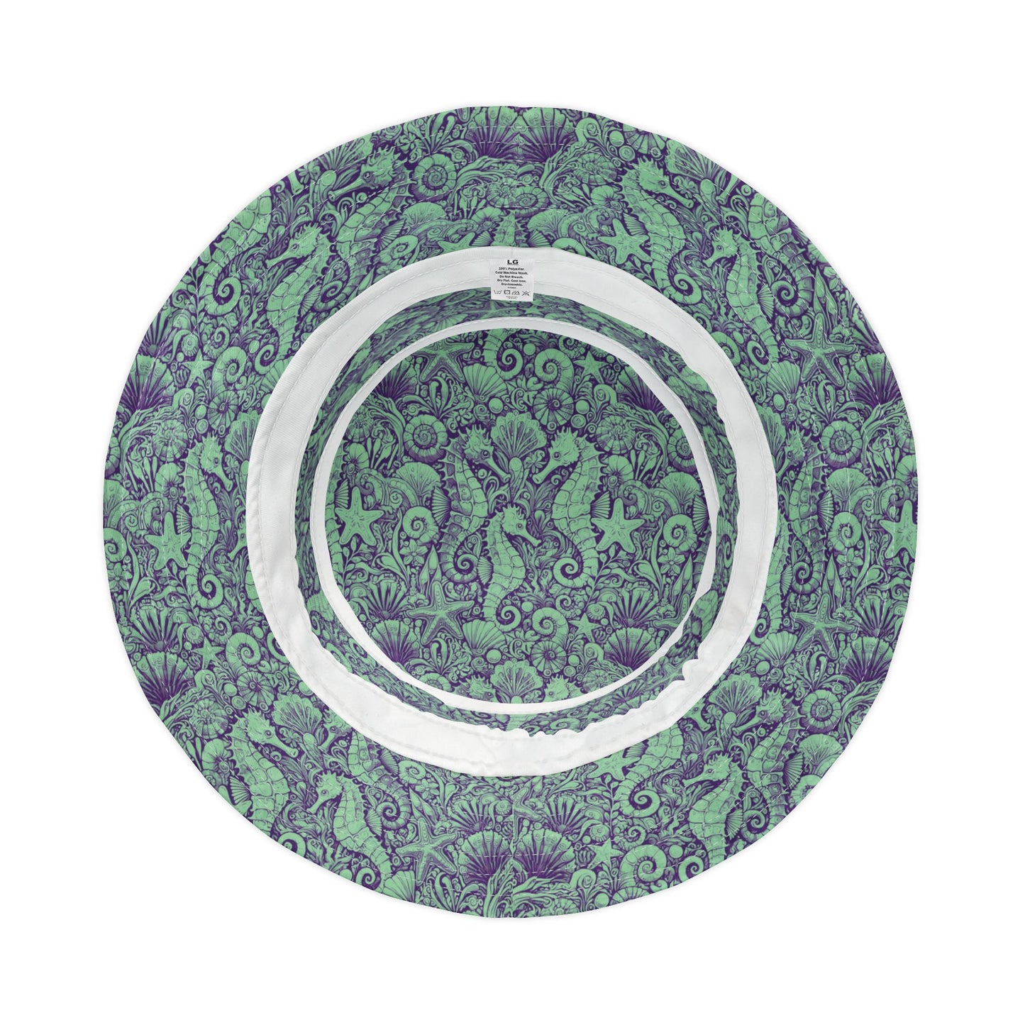 Tropical Polyester Bucket Hat, 2 Sizes - Seahorses Minty