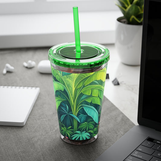 Tropical Tumbler with Straw | 16oz Colorful Travel Cup / Sleeping Spot